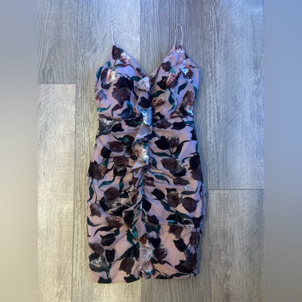 Aidan Mattox Purple and Black Floral Bodycon Cocktail Dress